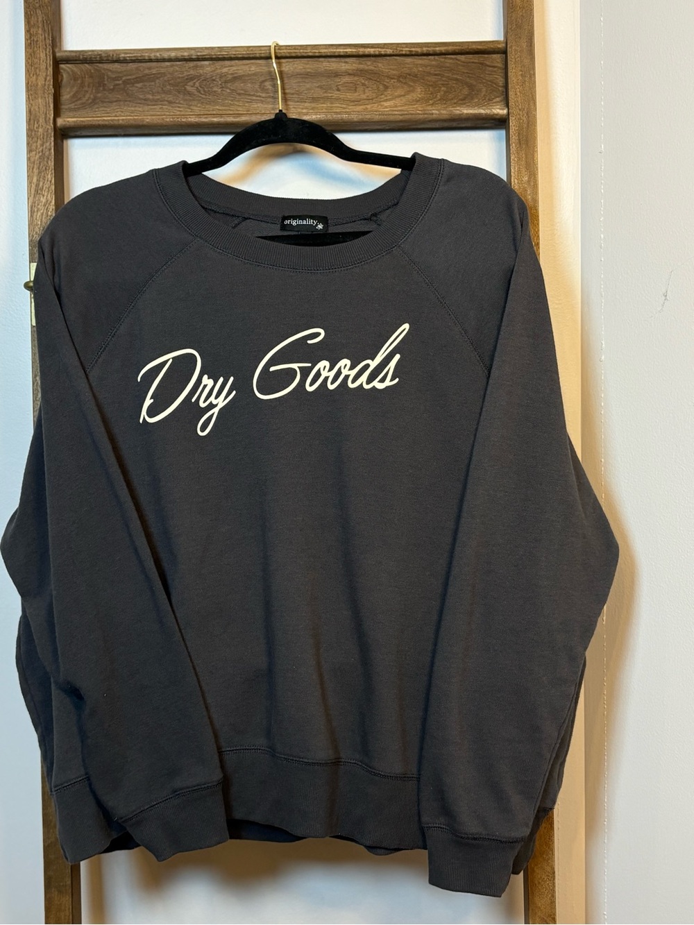 Dry Goods Dark Charcoal Script Crewneck Sweatshirt